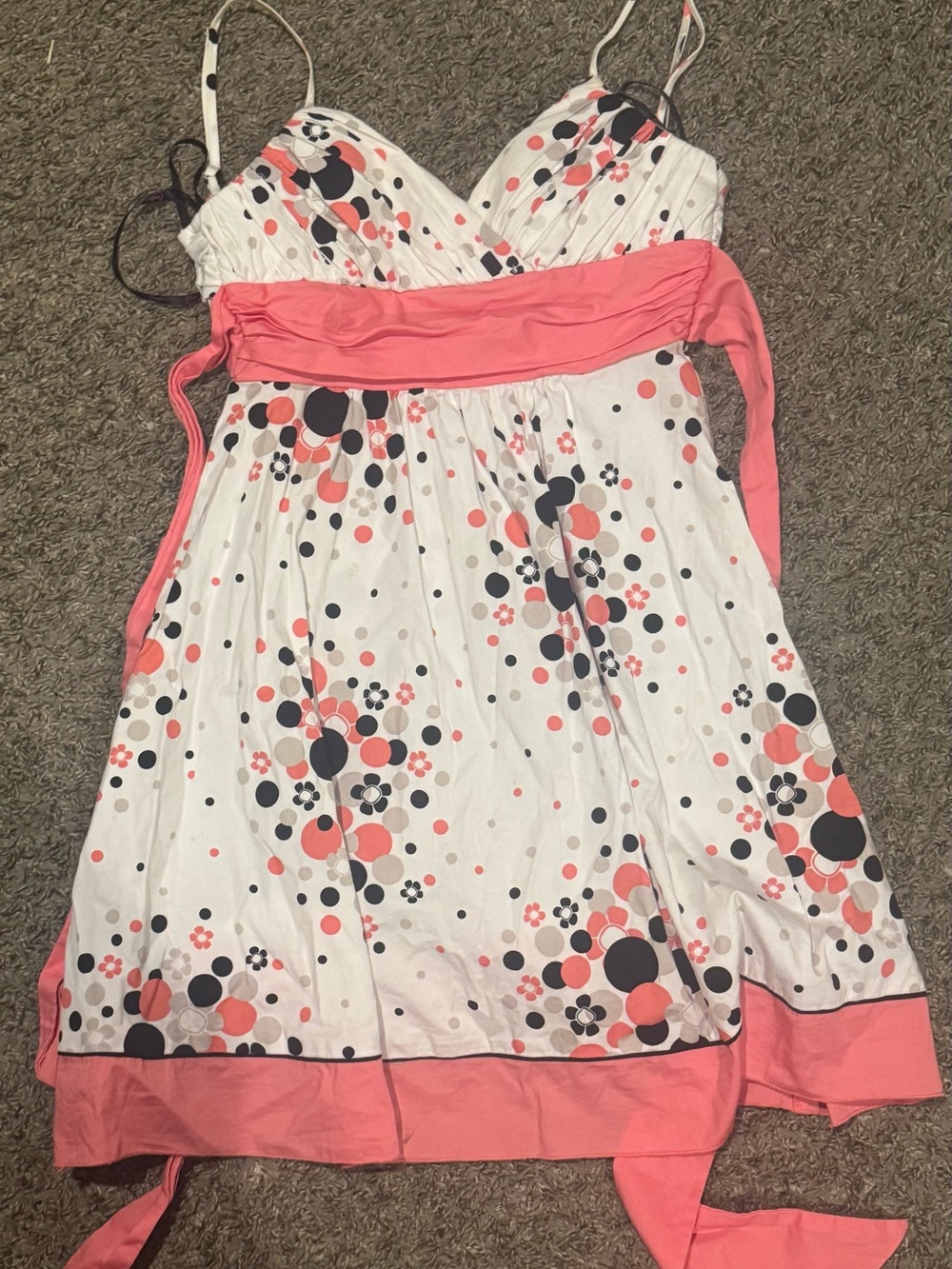 Candie's White Sundress with Coral and Black Dot Floral Print